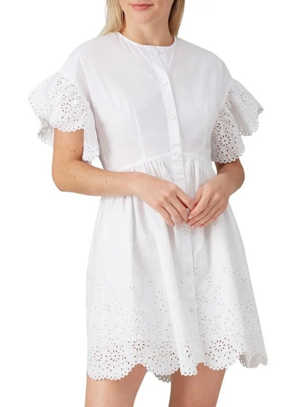 Rebecca Taylor La Vie Dress Size‎ Medium White Eyelet Button Front Cottagecore